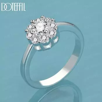 Кольцо с подвеской из чистого серебра 925 пробы с цирконом AAA и цветком, свадебные украшения 7#