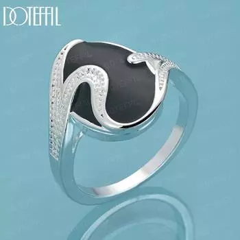 Кольцо с подвеской из стерлингового серебра 925 пробы с покрытием из циркония и эпоксидной смолы черного цвета 7#