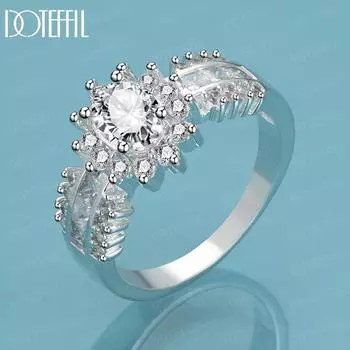 Кольцо с подвеской в виде цветка из стерлингового серебра 925 пробы и сверкающим цирконием класса ААА 7#