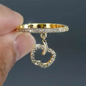 Кольцо с подвеской в виде яблока для женщин, одинарное кольцо с микроинкрустацией цирконием, небольшое свежее и милое украшение. No. 6