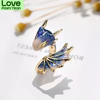 Кольцо с подвеской в виде рыцаря-дракона с эмалью, винтажное кольцо с крыльями птеродактиля, кольцо с изображением злого птеродактиля, мужское и женское кольцо, подарок на день рождения Resizable