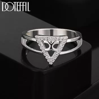 Кольцо с подвеской в виде треугольника из стерлингового серебра 925 пробы с цирконием AAA 7#