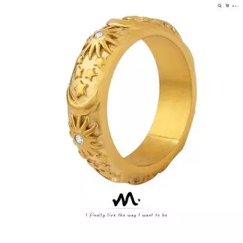 Кольцо с покрытием из 18-каратного золота с дизайном «Солнце и Луна», инкрустированное цирконием — унисекс Size 6