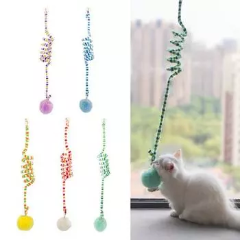 Кольцо с полосатым принтом, колокольчик, плюшевый мяч, гибкая подвесная игрушка для кошек с присоской
