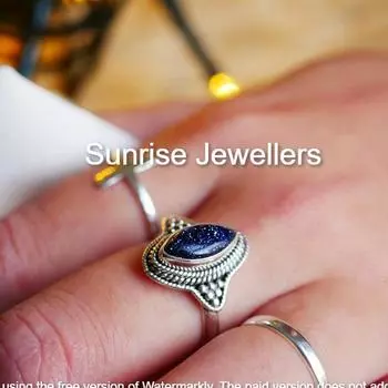 Кольцо с полуночным золотым камнем Cassia, кольцо-багет с камнем-талисманом от Sunrise • Подарок лучшему другу • Подарок на годовщину • Регулируемое персонализированное кольцо с драгоценным камнем • 7 US синий