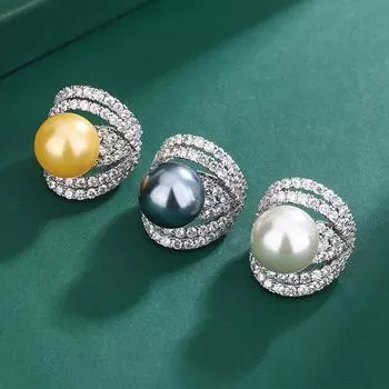 Кольцо с полым цирконом и жемчугом, интернет-знаменитость, кольцо с глубоководным бисером Таити и пустым держателем для бриллиантов