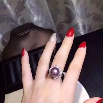 Кольцо с посеребренным жемчугом Edison Demon Purple с пресноводным жемчугом и крупными частицами 13-15 мм, круглый, настоящий, яркий свет opening adjustable