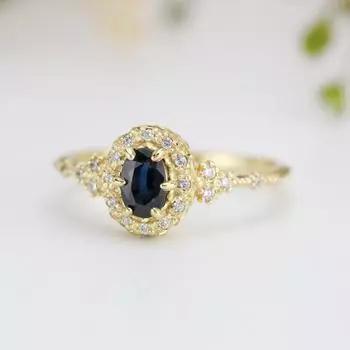 Кольцо с позолоченным обсидианом French Court, простое кольцо с бриллиантом Tem Ring No. 5