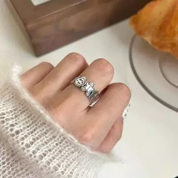 Кольцо с пряниками в виде кота и медведя, милые модные женские и женские открытые кольца с героями мультфильмов, вечерние ювелирные изделия, подарки