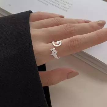 Кольцо с пряжкой на палец и кошкой в корейском стиле, простое открытое кольцо, милая пара