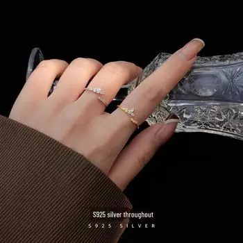 Кольцо с японской бриллиантовой бабочкой - серебро S925, открытый дизайн, стиль Niche RS1046, Adjustable opening белого золота