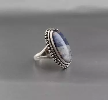 Кольцо с яшмой K2, кольцо из серебра 925 пробы, кольцо с натуральной яшмой K2, кольцо с драгоценным камнем, кольцо с голубой яшмой, кольцо в богемном стиле, повседневное кольцо, праздничные подарки. 4 Us синий