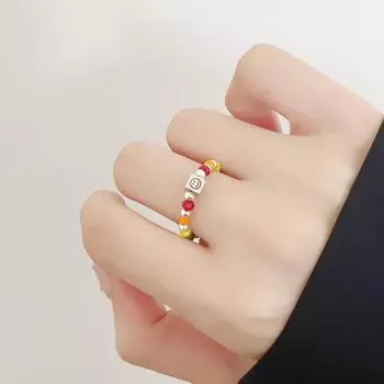 Кольцо с радужным бисером из серебра 925 пробы, женское, летнее, красочное, с особым дизайном, симпатичное, серебряное, с аксессуарами 7