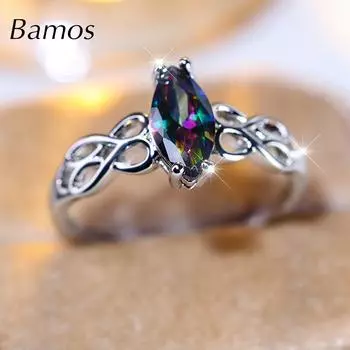 Кольцо с радужным кристаллом для женщин, серебряный цвет, обещание, маркиза, циркон, обручальное кольцо, ювелирные изделия для банкета и вечеринки 5 разноцветный/серебряный