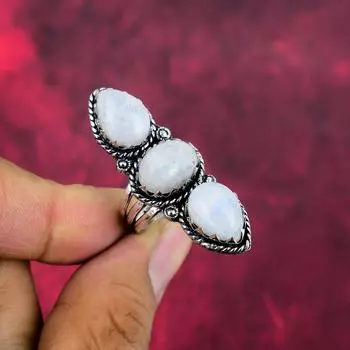 Кольцо с радужным лунным камнем, драгоценные камни, кольцо из чистого серебра 925 пробы, красивое ювелирное кольцо ручной работы 4 белый