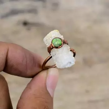 Кольцо с радужным лунным камнем, гальваническое медное кольцо, зеленое кольцо с бирюзовым драгоценным камнем, регулируемое кольцо, ювелирные изделия ручной работы, гальванопластика для подарка