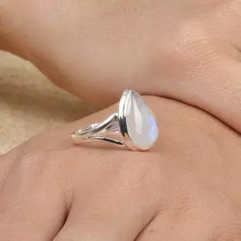 Кольцо с радужным лунным камнем из стерлингового серебра 925 пробы, ювелирный подарок ручной работы для нее 14.05 MM белый