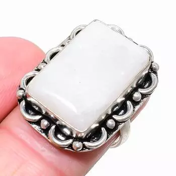 Кольцо с радужным лунным камнем из стерлингового серебра 925 пробы, размер 7 T6u89 7 белый