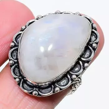 Кольцо с радужным лунным камнем из стерлингового серебра 925 пробы, размер 9 i1F06 9 белый