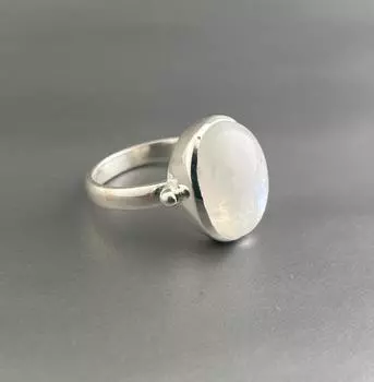 Кольцо с радужным лунным камнем, кольца из стерлингового серебра для женщин, простое кольцо в стиле бохо с большим камнем, ювелирные изделия в виде кольца с драгоценным камнем 4 US белый