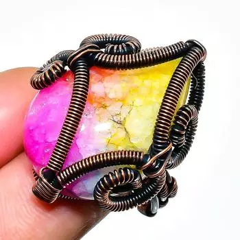 Кольцо с радужным солнечным кварцевым драгоценным камнем, медная проволока, размер 8,5