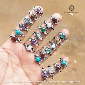 Кольцо с разными драгоценными камнями, Кольцо с разными кристаллами ручной работы, Кольцо для женщин, Посеребренное кольцо, 5 Pcs Mix833 синий