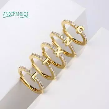 Кольцо с регулируемым открытием и алфавитом — геометрическая вставка из искусственного бриллианта, сверкающий браслет с буквами, повседневная одежда, модные украшения A золотистый