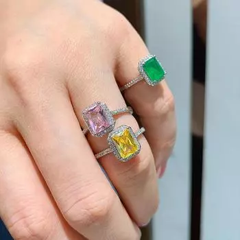 Кольцо с розовым бриллиантом Paraiba, имитация знаменитого изумрудного квадратного кольца