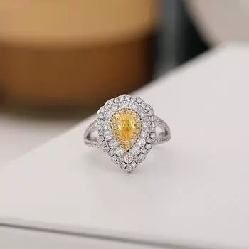 Кольцо с розовым бриллиантом в форме капли воды, кольцо с цветным бриллиантом и цирконием, женское, имитация помолвочного кольца с микроинкрустацией бриллиантами.