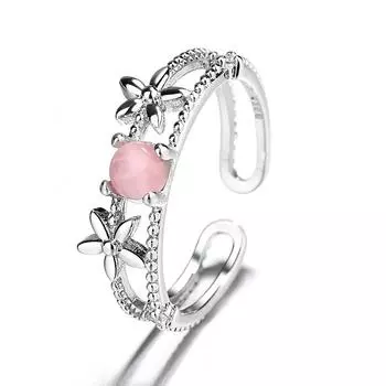 Кольцо с розовым бриллиантом в стиле ретро, литературная личность, модное полое опаловое кольцо на двойной указательный палец, женское, регулируемое отверстие opening adjustable