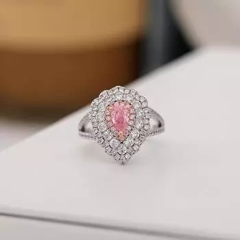 Кольцо с розовым бриллиантом в виде капли воды, кольцо с цветным бриллиантом и цирконом, женское кольцо с имитацией помолвки с микро-бриллиантами