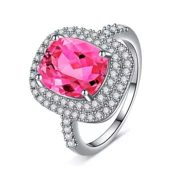 Кольцо с розовым и красным бриллиантом, толстый багет, с бриллиантом, голубиное яйцо, с бриллиантом, имитация бриллианта, цветной драгоценный камень, кольцо с турмалином 10