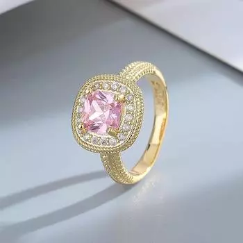 Кольцо с розовым камнем, кольца с полым цирконом, преувеличенные украшения для рук для женщин, позолота 18 карат 6