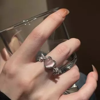 Кольцо с розовым опалом Love, женское Tide Niche Design Sense, открывающееся регулируемое кольцо, модное индивидуальное кольцо на указательный палец