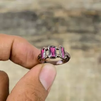 Кольцо с розовым турмалином, кольцо из электроформованной меди, красивое кольцо с драгоценным камнем ручной работы, украшение из электроформованной меди для подарка, доступно в размере кольца 6