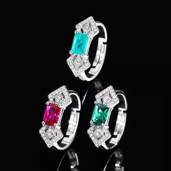 Кольцо с рубином, цветное бриллиантовое кольцо, квадратная оправа, цветное цирконовое кольцо, изумрудное кольцо «Параиба»