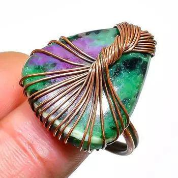 Кольцо с рубиновым драгоценным камнем цоситом ручной работы из медной проволоки, размер 8,5