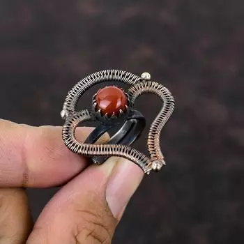 Кольцо с сердоликом и драгоценным камнем Кольцо из медной проволоки Регулируемое кольцо Красивые медные украшения Удивительные кольца ручной работы Ювелирные изделия из проволочной обмотки для подарка