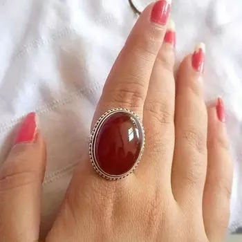 Кольцо с сердоликом, кольцо из стерлингового серебра 925 пробы, кольцо ручной работы, кольцо с натуральным драгоценным камнем, подарок для нее, дизайнерское длинное овальное кольцо, кольцо на годовщину Us-4 красный