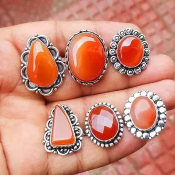 Кольцо с сердоликом, кольцо с натуральным драгоценным камнем сердоликом, кольцо ручной работы, кольцо для женщин, кольцо с серебряным покрытием 925 пробы, оптовый лот, полудрагоценный камень 5-11 mix красный