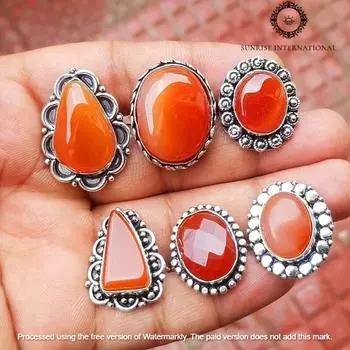 Кольцо с сердоликом, Кольцо с натуральным драгоценным камнем сердоликом, Кольцо ручной работы, Кольцо для женщин, Кольцо с серебряным покрытием 925 пробы, 5 Pcs Mix839 красный