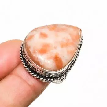 Кольцо с серебряным покрытием Sunstone Gemstone Handmade 925, размер 6