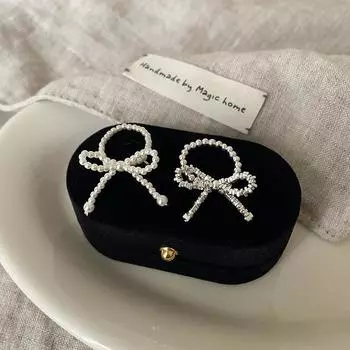 Кольцо с серебряным жемчугом и бантом, эластичное, женское, нишевое, дизайнерское, изысканное, индивидуальное, модное, универсальное кольцо