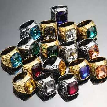 Кольцо с синим/черным/красным камнем в стиле хип-хоп-панк для мужчин и женщин, модное ретро-кольцо со стальным цветным узором и буквой G, ювелирные изделия из нержавеющей стали No. 7