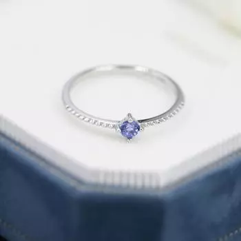 Кольцо с синим фианитом из стерлингового серебра, серебра или золота, изящное составное кольцо, камень декабря M фиолетовый