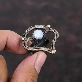 Кольцо с синим кружевом и агатом, обернутое медной проволокой, регулируемое кольцо, кольцо ручной работы с камнем, удивительные медные украшения, кольцо из натурального драгоценного камня, подарок для мамы