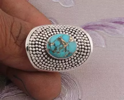 Кольцо с синим медным бирюзовым камнем, серебро 925 пробы, подарок на день рождения, богемное кольцо, серебряные ювелирные украшения, подарок для нее 6