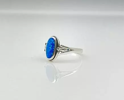 Кольцо с синим опалом // Серебро 925 пробы // Окисленное // Доступны размеры от 5 до 10 5 синий