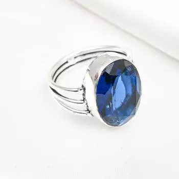 Кольцо с синим сапфиром, кольцо с драгоценным камнем ручной работы, кольцо из цельного серебра 925 пробы, старинные ювелирные изделия, для подарка на помолвку 4 синий