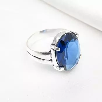 Кольцо с синим сапфиром, кольцо с драгоценным камнем ручной работы, кольцо из цельного серебра 925 пробы, старинные ювелирные изделия, для подарка на помолвку 4 синий